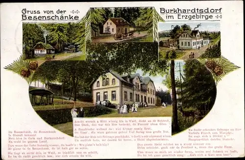 Gedicht Ak Burkhardtsdorf im Erzgebirge, Gasthaus Besenschänke