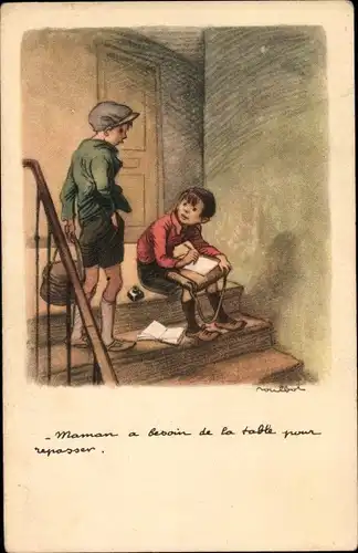 Künstler Ak Poulbot, Francisque, Maman a besoin de la table pour repasser