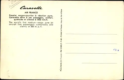 Ak Französisches Passagierflugzeug, Air France, Caravelle
