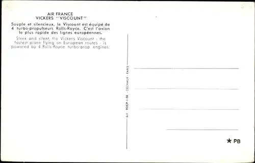 Ak Französisches Passagierflugzeug, Air France, Vickers Viscount