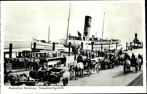 Ak Nordseebad Norderney, Dampferanlegestelle, Reederei Norden Frisia, Dampfschiff Frisia