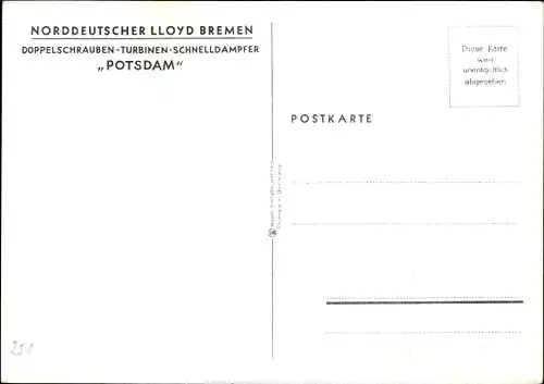 Künstler Ak Schmidt, R., NDL Doppelschrauben Turbinen Schnelldampfer Potsdam, Norddeutscher Lloyd