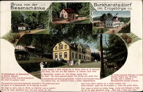 Gedicht Ak Burkhardtsdorf im Erzgebirge, Gruß von der Besenschänke