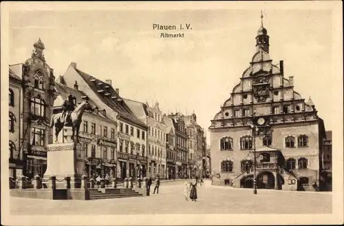 Ak Plauen im Vogtland, Partie auf dem Altmarkt, Kaiser Wilhelm Denkmal, Rathaus