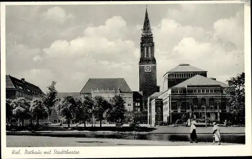 Ak Kiel Schleswig Holstein, Rathaus, Stadttheater, Passanten