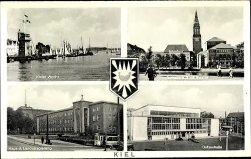 Ak Kiel in Schleswig Holstein, Kieler Woche, Rathaus, Stadttheater, Ostseehalle, Landesregierung