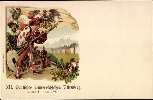 Ganzsachen Litho Nürnberg in Mittelfranken, XII Deutsches Bundesschießen 1897, Wappen