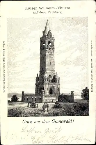 Litho Berlin Wilmersdorf Grunewald, Grunewaldturm, Kaiser-Wilhelm-Turm auf dem Karlsberg