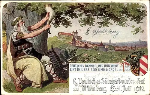 Ganzsachen Künstler Ak Bankel, Nürnberg in Mittelfranken, 8. Dt. Sängerbundesfest 1912