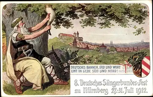 Ganzsachen Künstler Ak Bankel, Nürnberg in Mittelfranken, 8. Dt. Sängerbundesfest 1912