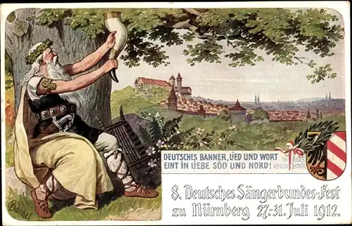 Ganzsachen Künstler Ak Bankel, Nürnberg in Mittelfranken, 8. Dt. Sängerbundesfest 1912