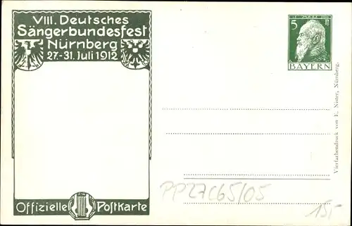 Künstler Wappen Ak Nürnberg in Mittelfranken, 50 Jahrfeier Deutscher Sängerbund 1912