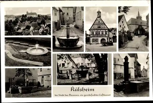 Ak Külsheim in Baden, Stadt der Brunnen, Altes Fachwerkhaus, Ortspartie, Panorama, Brunnen