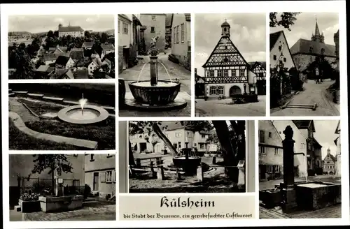 Ak Külsheim in Baden, Stadt der Brunnen, Altes Fachwerkhaus, Ortspartie, Panorama, Brunnen