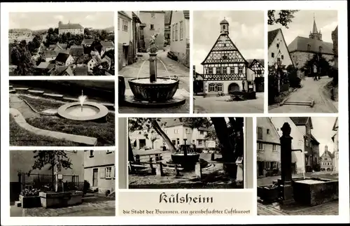 Ak Külsheim in Baden, Stadt der Brunnen, Altes Fachwerkhaus, Ortspartie, Panorama, Brunnen