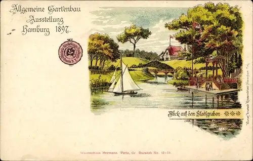 Litho Hamburg Mitte Altstadt, Allgemeine Gartenbauausstellung 1897, Stadtgraben