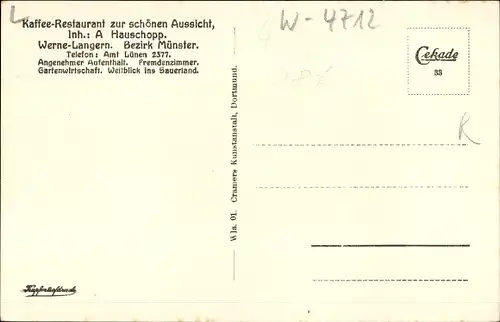 Ak Langern Werne in Westfalen, Café zur schönen Aussicht