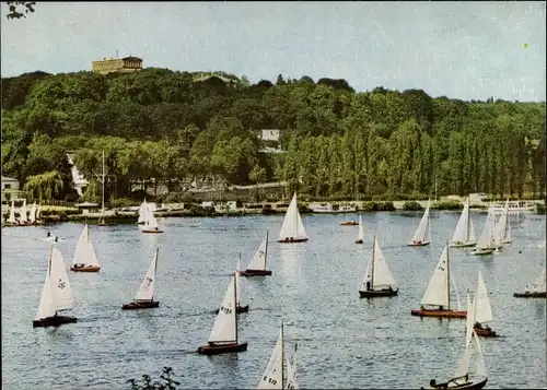 Ak Essen im Ruhrgebiet, Segelboote auf dem Baldeneysee, Villa Hügel, Deutsches Turnfest 1963