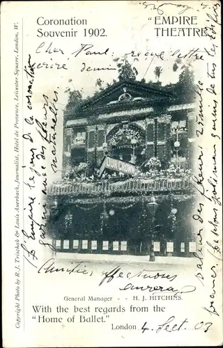 Ak London City England, Empire Theatre, Coronation Souvenir 1902