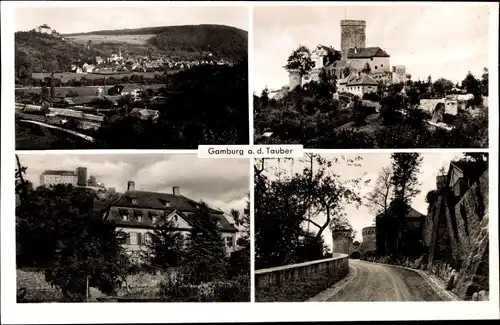 Ak Gamburg Werbach an der Tauber, Zufahrt zur Burg, Blick auf den Berg