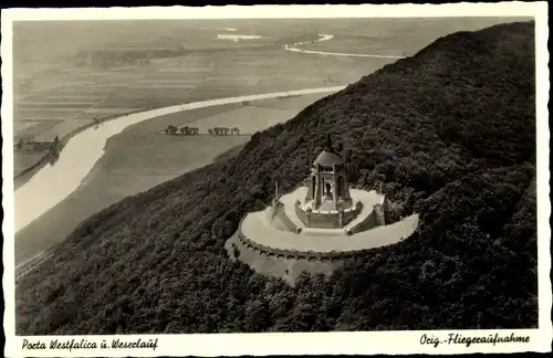 Ak Porta Westfalica an der Weser, Kaiser Wilhelm Denkmal, Fliegeraufnahme