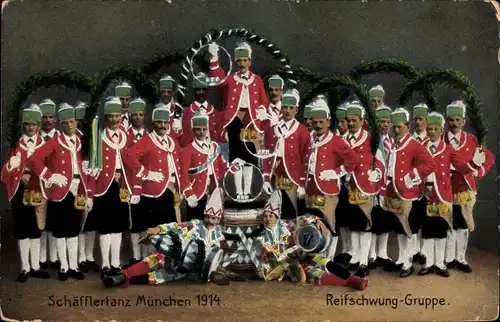 Ak München Bayern, Schäfflertanz 1914, Reifschwung Truppe