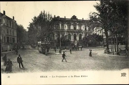 Ak Oran Algerien, La Prefecture et la Place Kleber, Straßenbahn