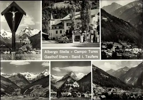 Ak Campo Tures Sand in Taufers Südtirol Italien, Gasthof Stern, Wegekreuz, Panorama, Dolomiten