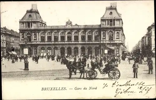Ak Bruxelles Brüssel, Gare du Nord, Nordbahnhof, Vorplatz