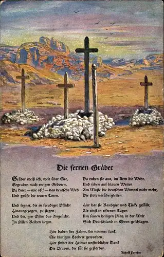 Gedicht Ak Die fernen Gräber, Deutsche Soldatengräber in Südwestafrika, Kolonialkriegerdank