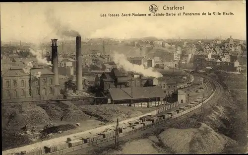 Ak Charleroi Wallonien Hennegau, les fosses Sacre-Madame et Sainte-Barbe et Panorama