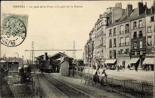 Ak Nantes Loire Atlantique, Le quai de la Fosse et la gare de la Bourse