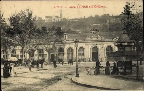 Ak Agen Lot et Garonne, la Gare du Midi et l'Orleans, Maggi Verkaufssttand