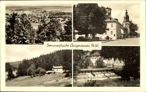 Ak Langewiesen Ilmenau am Thüringer Wald, Panorama, Ort, Kirche, Rathaus