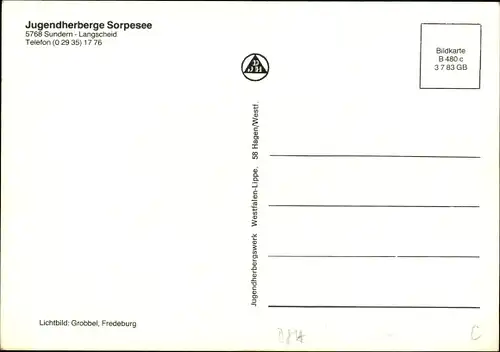 Ak Langscheid Sundern im Sauerland, Jugendherberge Sorpesee, Außenansicht