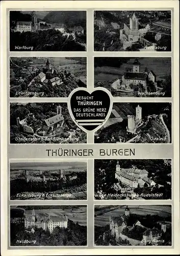 Ak Thüringen, Thüringer Burgen, Wartburg, Leuchtenburg, Rudelsburg, Saaleck, Wachsenburg, Ranis