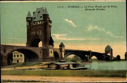Ak Worms am Rhein, Le Pont Route sur le Rhin