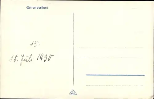 Ak Norwegen, Partie im Geirangerfjord, Felsen, Wasserfall