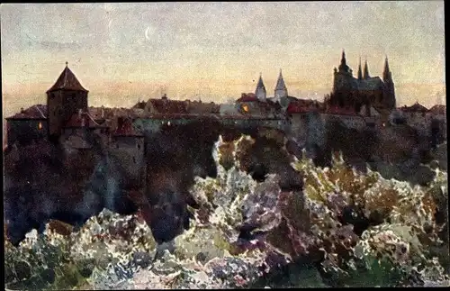 Künstler Ak Setelik, Praha Prag Tschechien, Hradcany vecer, Hradschin am Abend