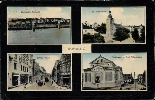 Ak Jablonec nad Nisou Gablonz an der Neiße Region Reichenberg, Talsperre, Theater, Emil Müllerstraße