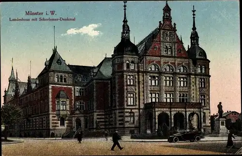 Ak Münster in Westfalen, Landeshaus mit Schorlemer Denkmal