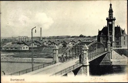 Ak Dortmund, Blick auf den Stadthafen, Hafenamt, Brücke