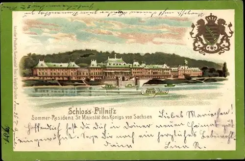 Wappen Litho Dresden Nordost Pillnitz, Sommerresidenz des Königs