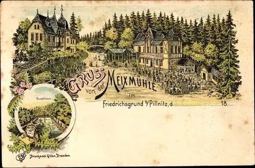Litho Dresden Nordost Pillnitz, Meixmühle, Gondelteich
