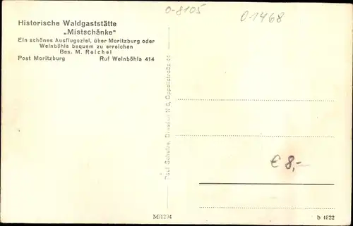 Ak Moritzburg in Sachsen, Waldgaststätte Mistschänke