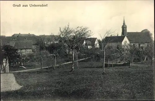 Ak Dresden Gompitz Unkersdorf, Blick auf den Ort, Kirche