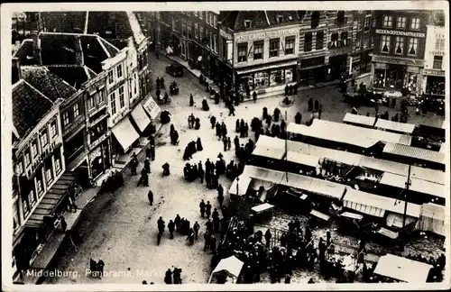 Ak Middelburg Zeeland Niederlande, Marktplatz, Geschäfte, Marktstände