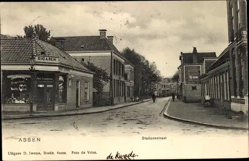 Ak Assen Drenthe Niederlande, Stationsstraat, Zigarrenhandlung