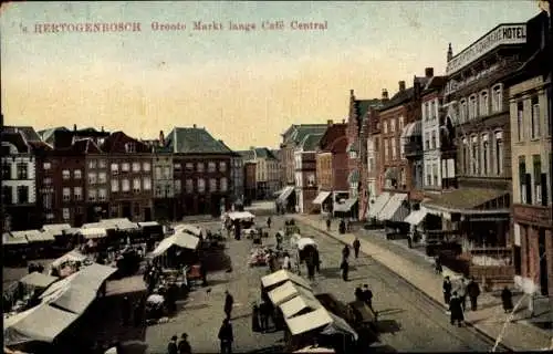 Ak 's Hertogenbosch Nordbrabant Niederlande, Groote Markt langs Café Central