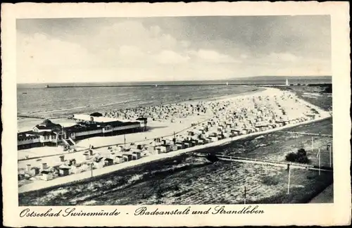 Ak Ostseebad Swinemünde Pommern, Badeanstalt und Strandleben